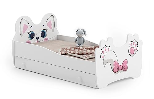 Lit Enfant Chat ou Panda| avec Rangement et Tiroir | 140×70 cm ou 160x80 cm | Lits pour Enfants | avec Un Matelas et Un Cadre