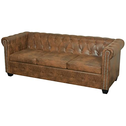 Canapé Chesterfield 2 ou 3 places cuir artificiel marron