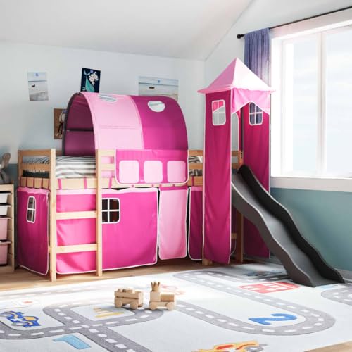 Lit mezzanine enfants avec tour blanc/noir 80x200cm pin massif