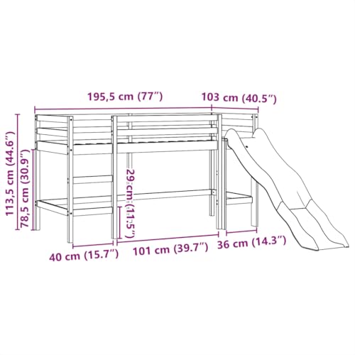 Lit mezzanine enfants avec tour blanc/noir 80x200cm pin massif