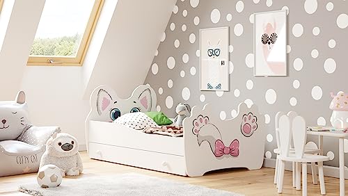 Lit Enfant Chat ou Panda| avec Rangement et Tiroir | 140×70 cm ou 160x80 cm | Lits pour Enfants | avec Un Matelas et Un Cadre