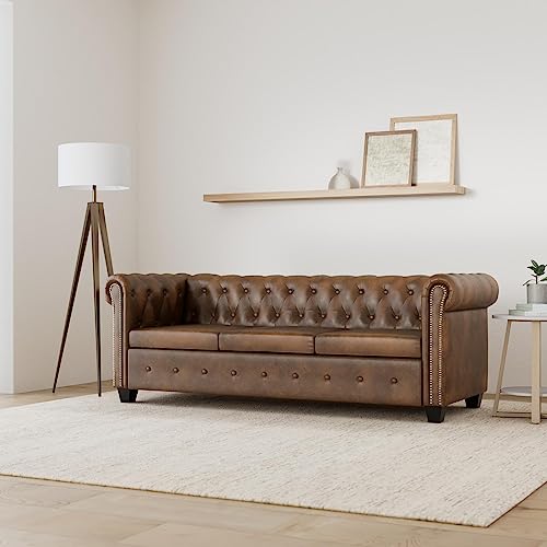 Canapé Chesterfield 2 ou 3 places cuir artificiel marron