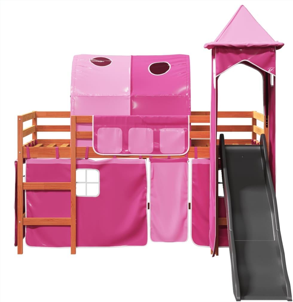 Lit mezzanine enfants avec tour blanc/noir 80x200cm pin massif