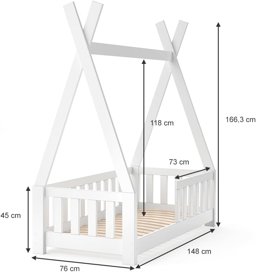 Lt enfant "Tipi", Blanc, 70x140 cm avec clôture