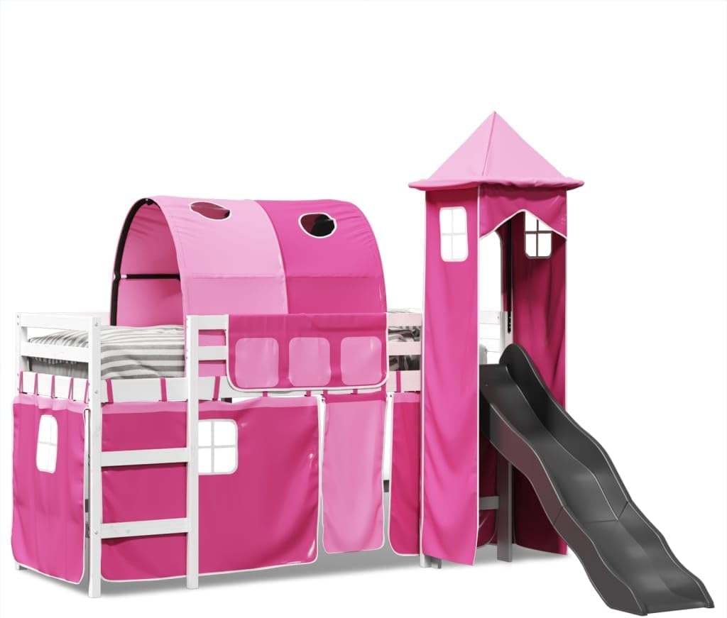 Lit mezzanine enfants avec tour blanc/noir 80x200cm pin massif