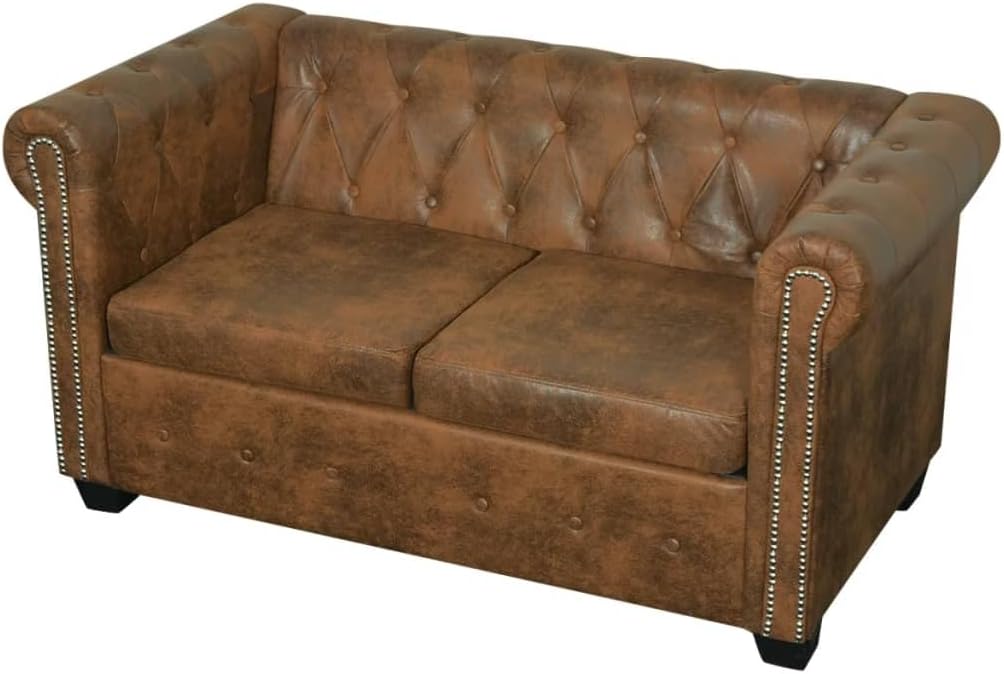 Canapé Chesterfield 2 ou 3 places cuir artificiel marron