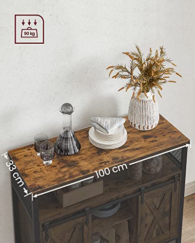 Buffet Cuisine, Meuble de Rangement, Commode, avec 2 Portes Coulissantes, 33 x 100 x 80 cm, Étagères Réglables, pour Salon, Marron Camel et Noir d'encre