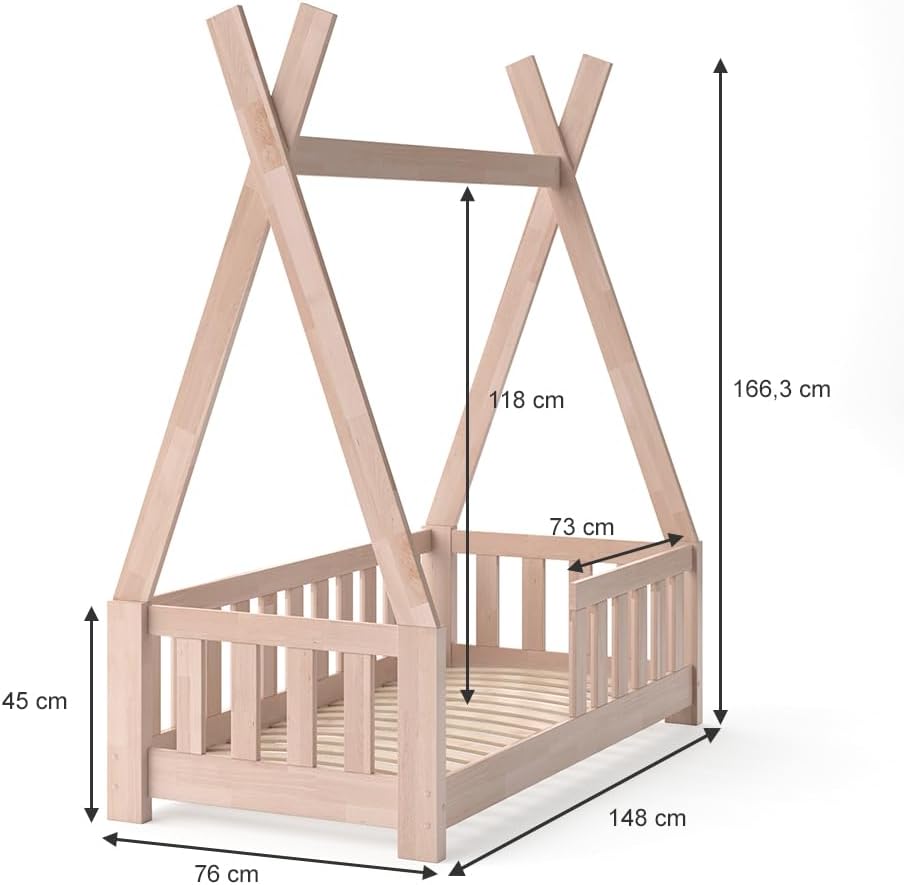 Lt enfant "Tipi", Blanc, 70x140 cm avec clôture