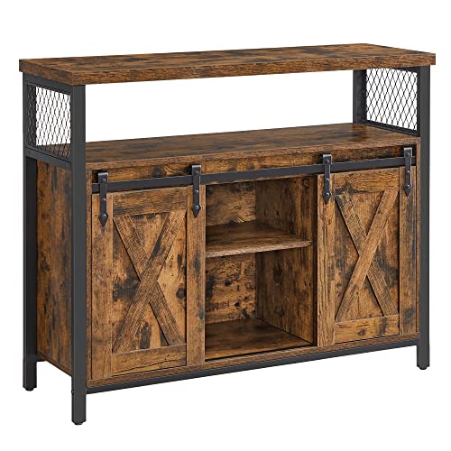 Buffet Cuisine, Meuble de Rangement, Commode, avec 2 Portes Coulissantes, 33 x 100 x 80 cm, Étagères Réglables, pour Salon, Marron Camel et Noir d'encre