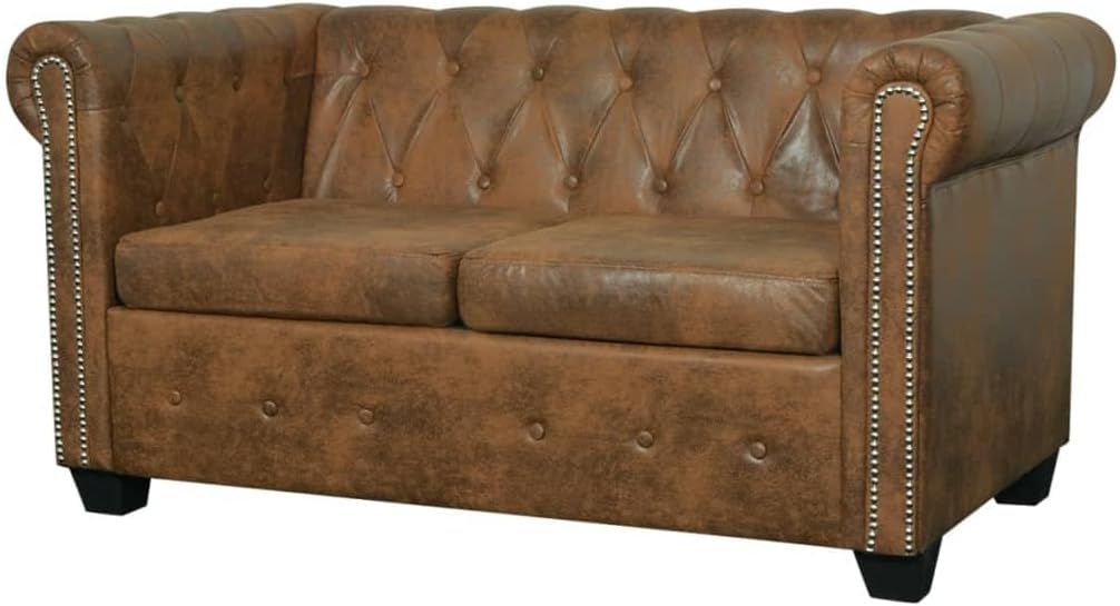 Canapé Chesterfield 2 ou 3 places cuir artificiel marron