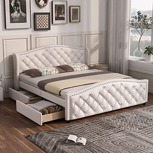 Lit capitonné avec espace de rangement et style Chesterfield - Élégance et confort combinés