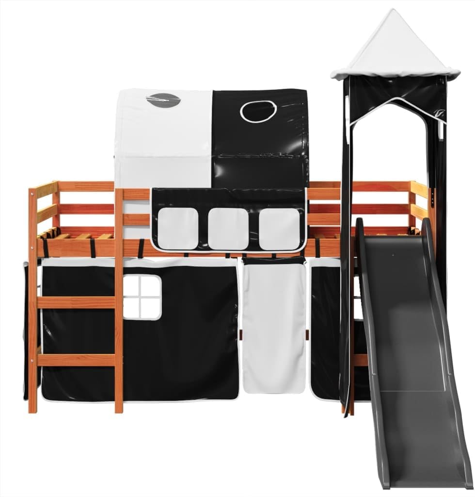 Lit mezzanine enfants avec tour blanc/noir 80x200cm pin massif