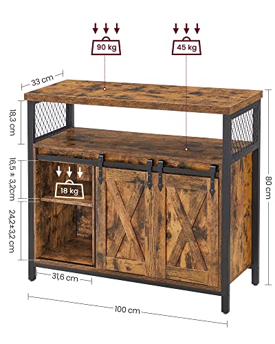 Buffet Cuisine, Meuble de Rangement, Commode, avec 2 Portes Coulissantes, 33 x 100 x 80 cm, Étagères Réglables, pour Salon, Marron Camel et Noir d'encre