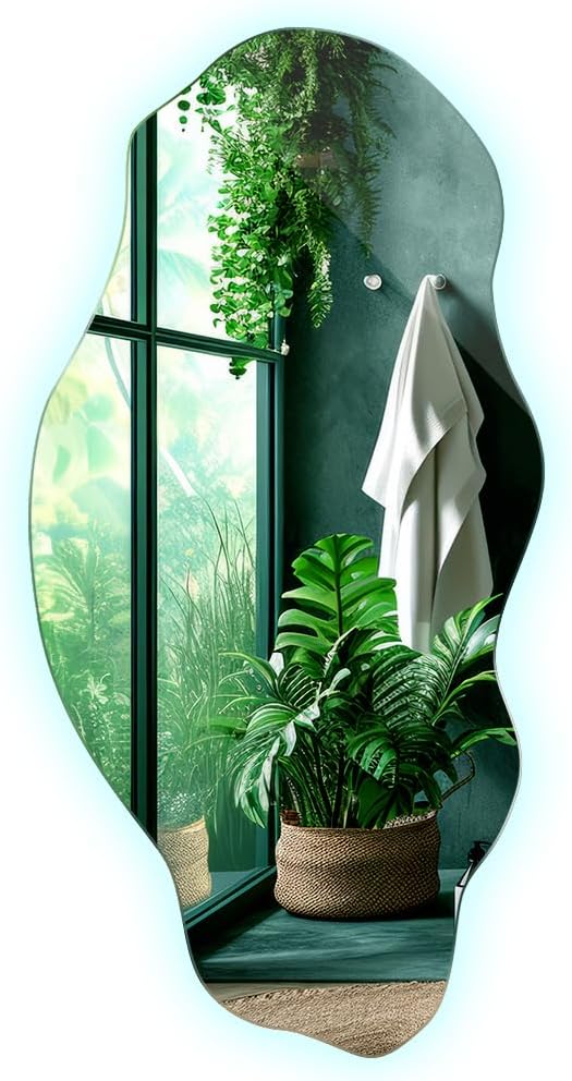 Tulup Miroir LED 50x100 cm Grand Moderne Irrégulier Miroir mural Organique Asymétrique Tache pour Salle de Bains Salon Vertical avec éclairage Lumière chaude