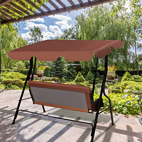 Balancelle de Jardin 3 Places avec Toit Imperméable Capacité de Charge 240 KG, Balancelle Extérieure Toit Réglable, Idéal pour Jardin, Terrasse, Balcon, 170 x 110 x 153 CM (Café)