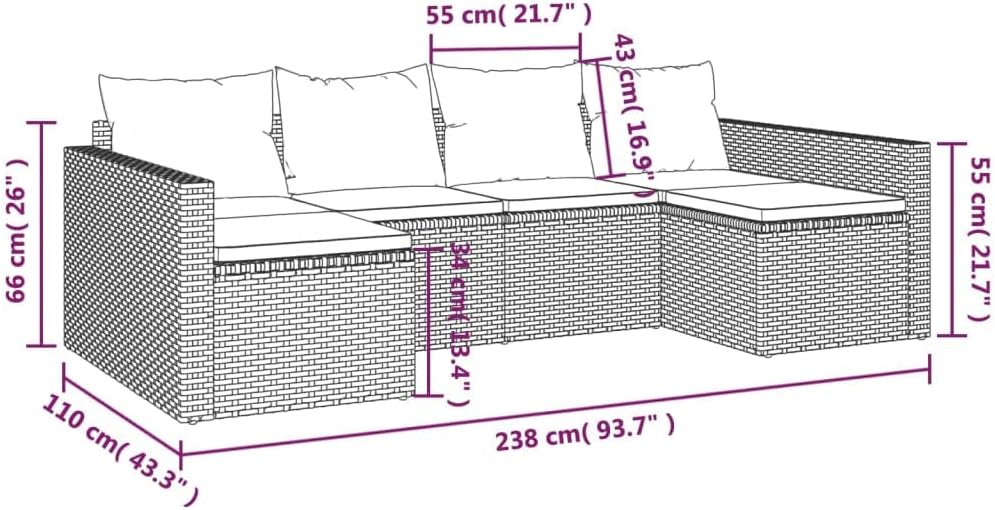 Salon de jardin 2 pcs avec coussins Résine tressée, 4 coloris disponibles