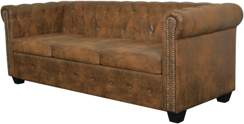 Canapé Chesterfield 2 ou 3 places cuir artificiel marron