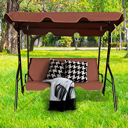 Balancelle de Jardin 3 Places avec Toit Imperméable Capacité de Charge 240 KG, Balancelle Extérieure Toit Réglable, Idéal pour Jardin, Terrasse, Balcon, 170 x 110 x 153 CM (Café)