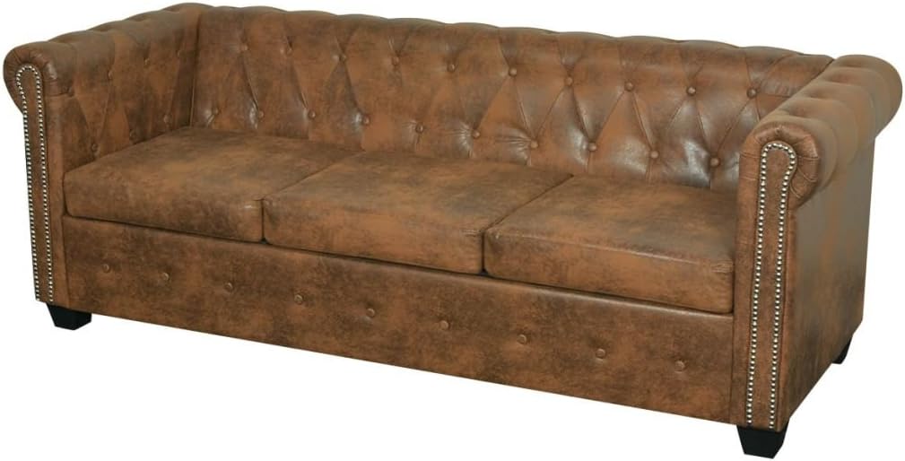 Canapé Chesterfield 2 ou 3 places cuir artificiel marron