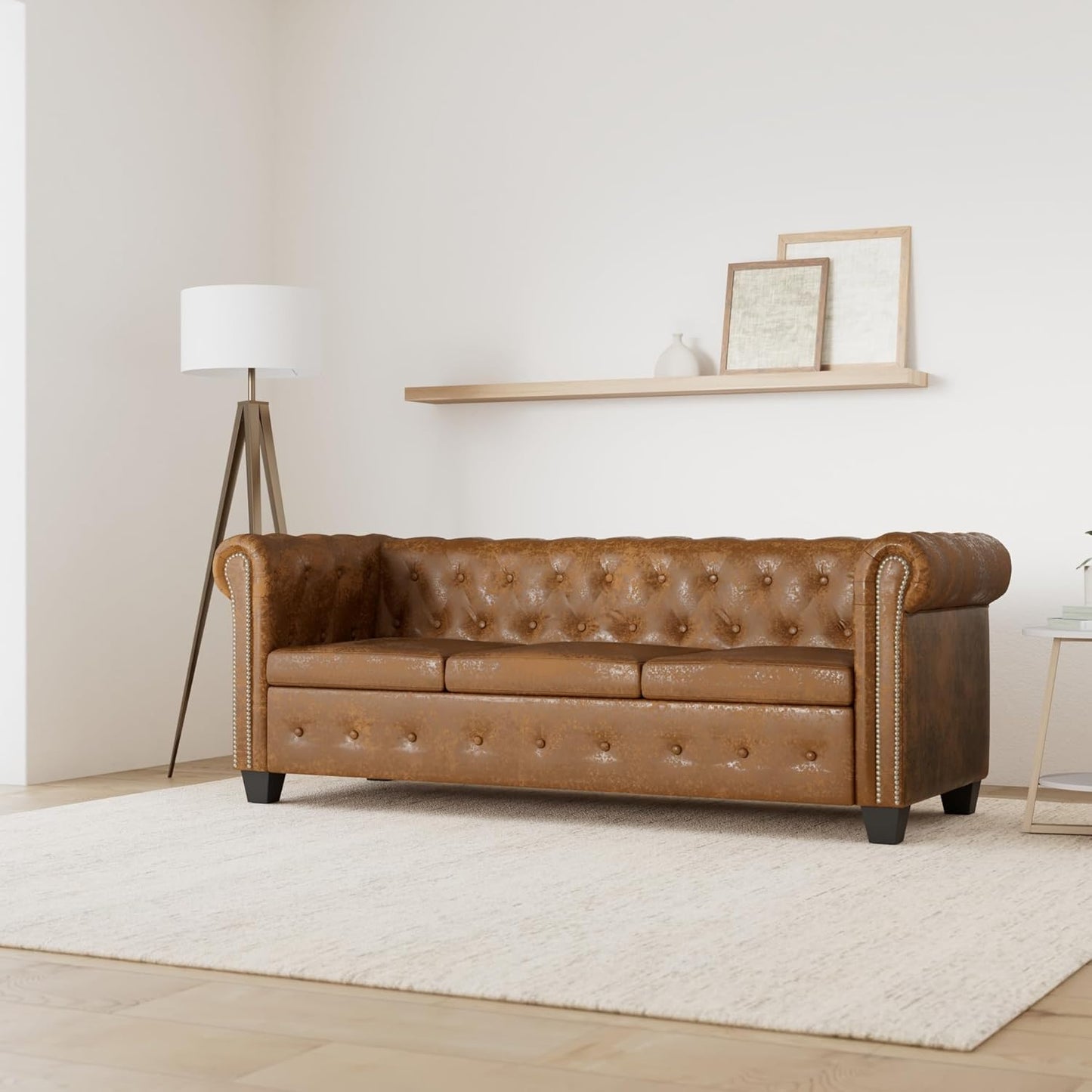 Canapé Chesterfield 2 ou 3 places cuir artificiel marron