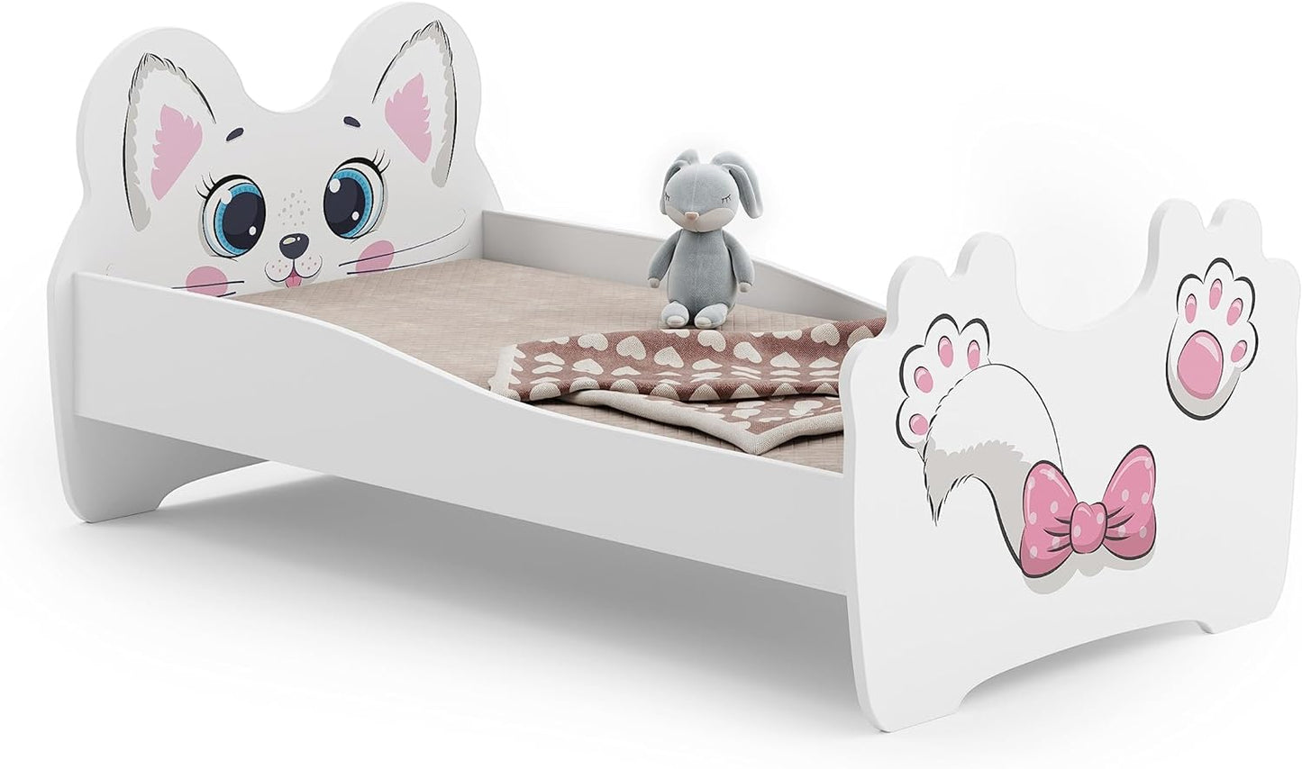 Lit Enfant Chat ou Panda| avec Rangement et Tiroir | 140×70 cm ou 160x80 cm | Lits pour Enfants | avec Un Matelas et Un Cadre