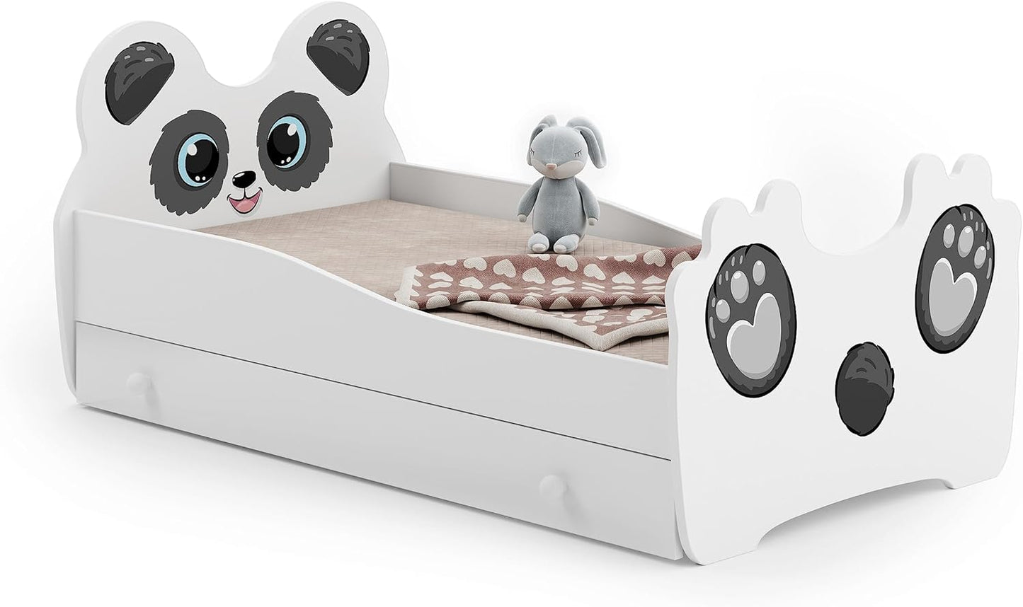 Lit Enfant Chat ou Panda| avec Rangement et Tiroir | 140×70 cm ou 160x80 cm | Lits pour Enfants | avec Un Matelas et Un Cadre