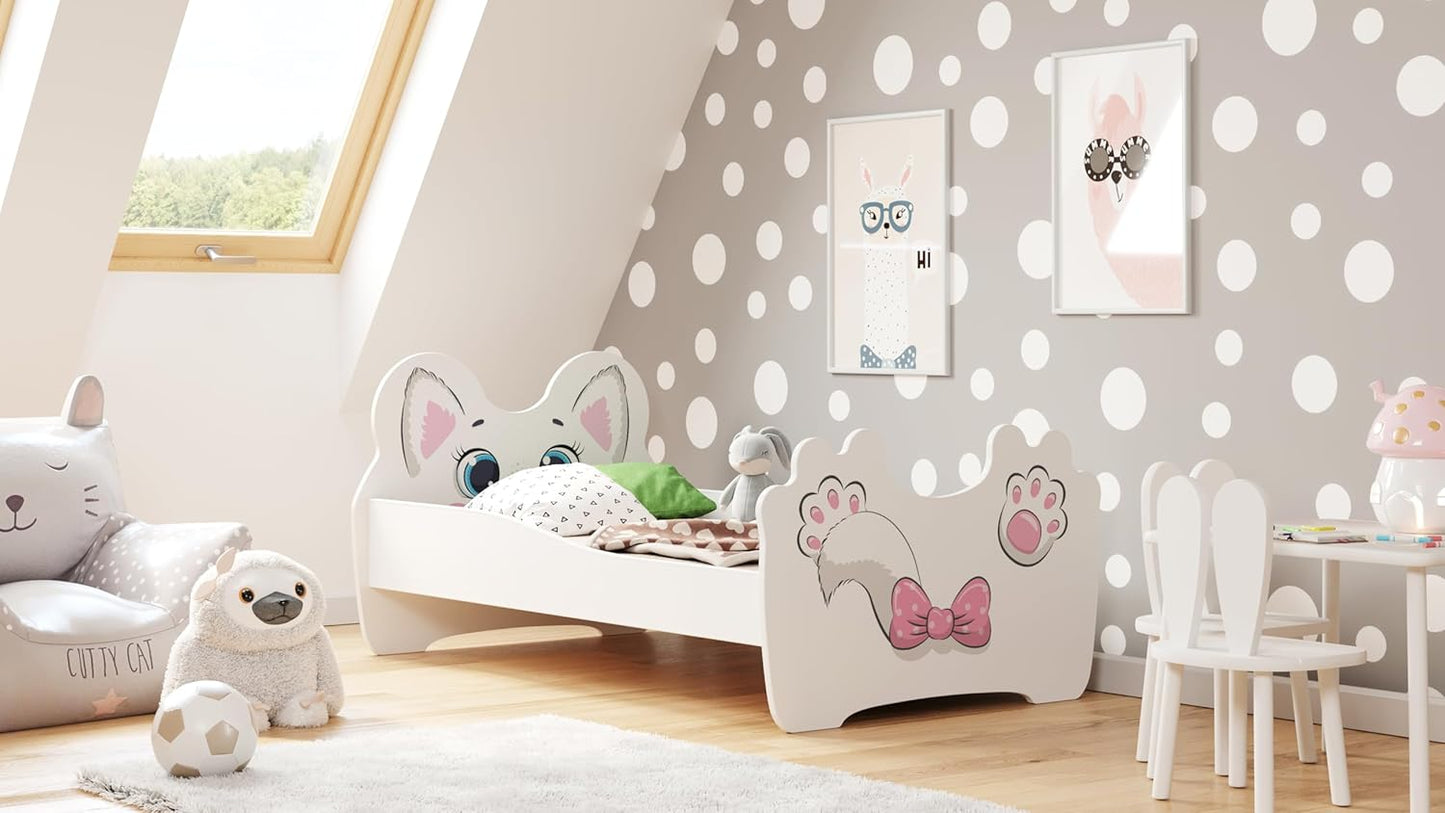 Lit Enfant Chat ou Panda| avec Rangement et Tiroir | 140×70 cm ou 160x80 cm | Lits pour Enfants | avec Un Matelas et Un Cadre