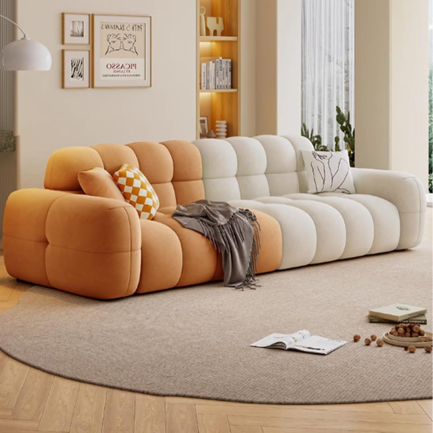 Canapé moderne en forme de nuage à bulles, touffeté et confortable, 2 places profondes, élégant en guimauve, pour salon, appartement, chambre à coucher, orange, 3-2 m