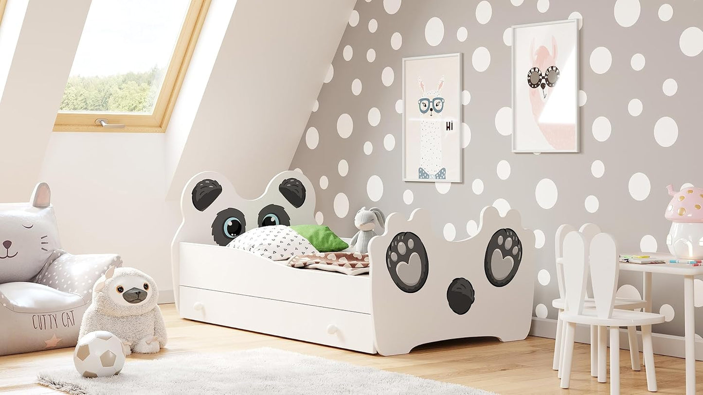 Lit Enfant Chat ou Panda| avec Rangement et Tiroir | 140×70 cm ou 160x80 cm | Lits pour Enfants | avec Un Matelas et Un Cadre