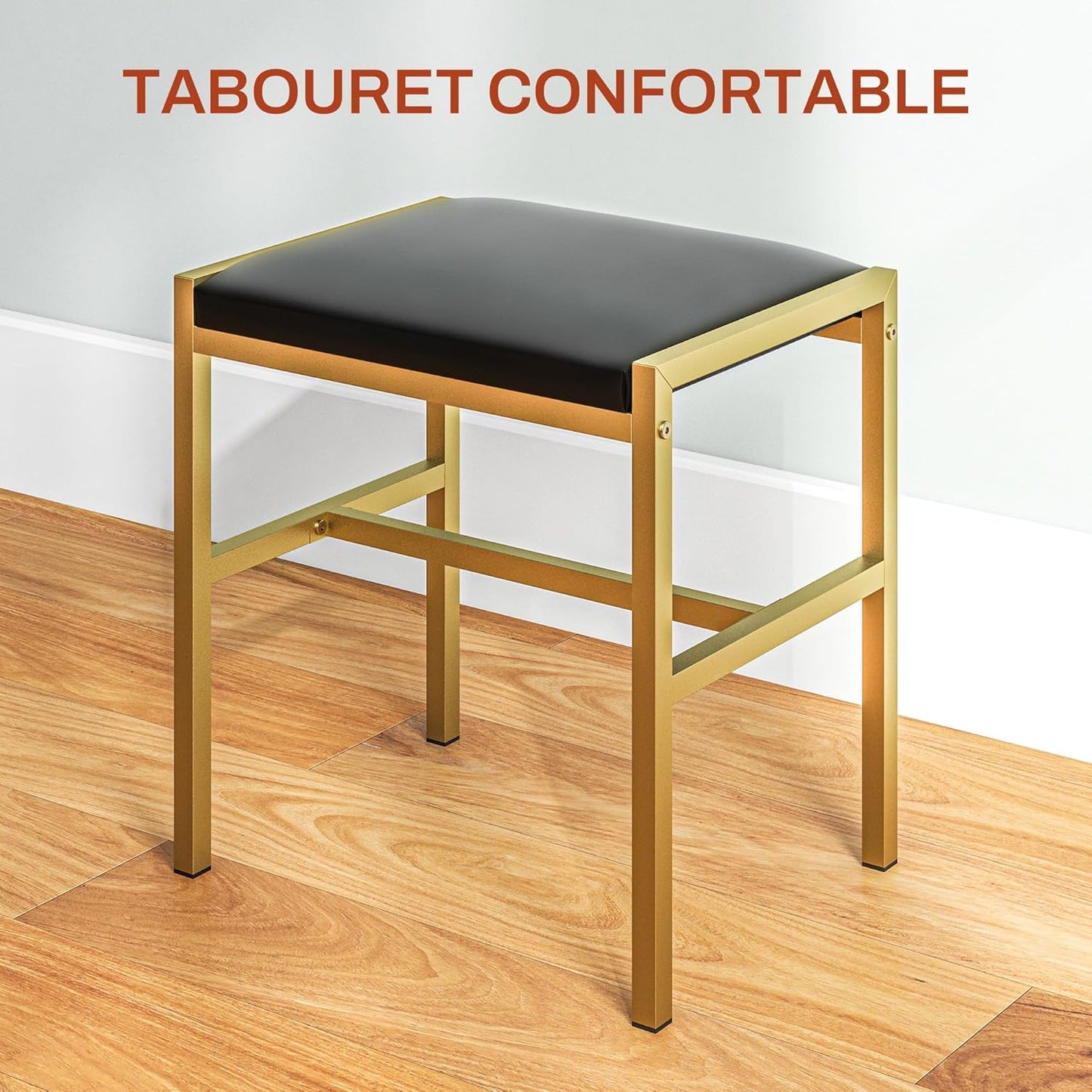 Coiffeuse Table de Maquillage avec Tabouret, Miroir et éclairage intégré, 2 tiroirs, étagères, Coiffeuse Moderne pour Chambre à Coucher, Noir