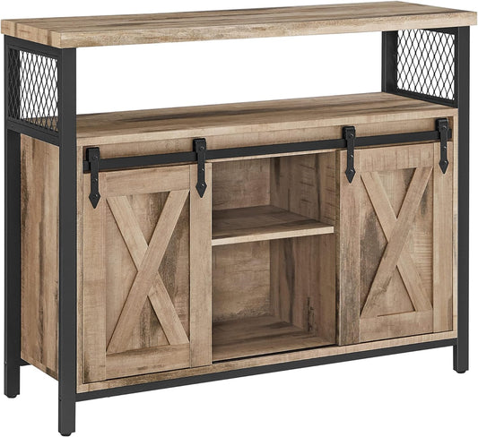 Buffet Cuisine, Meuble de Rangement, Commode, avec 2 Portes Coulissantes, 33 x 100 x 80 cm, Étagères Réglables, pour Salon, Marron Camel et Noir d'encre