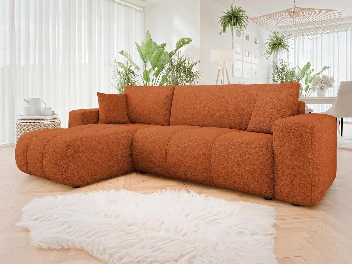 LARIA Convertible Corner Sofa in Soft Touch Hydrophobic Stain Resistant Fabric (Terracotta) 